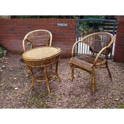 lovely sun room/conservatory set of two chairs and a table in split cane - immaculate