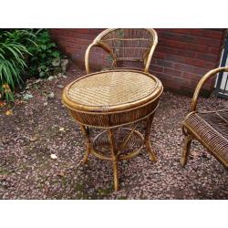 lovely sun room/conservatory set of two chairs and a table in split cane - immaculate