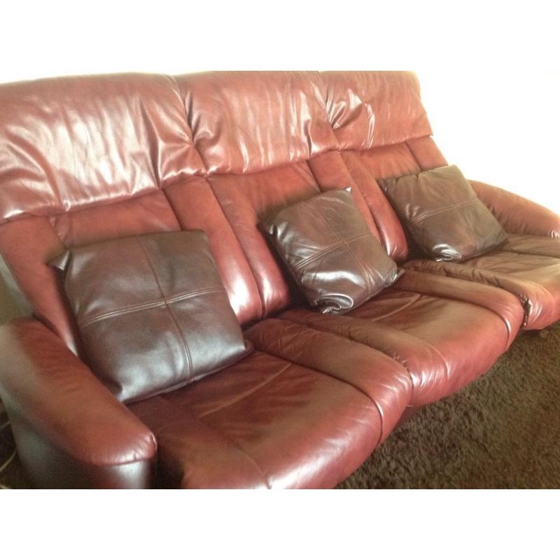 3 seat reclining sofa, reclining swivel chair and 2 footstools
