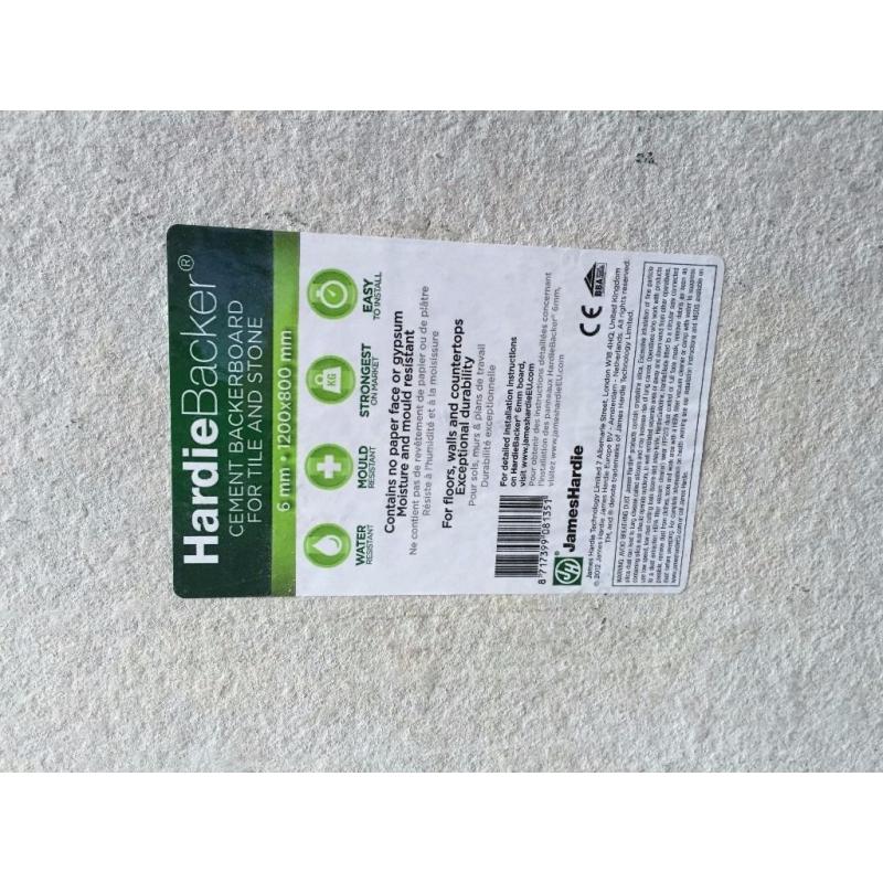 16no. Cement fibre board. HardieBacker 6x800x1200mm