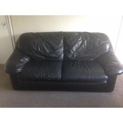 Black leather 3 seater sofa
