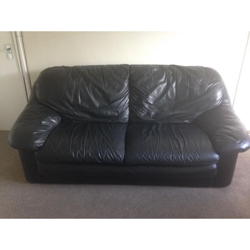 Black leather 3 seater sofa