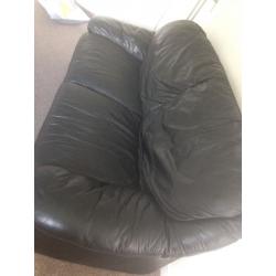 Black leather 3 seater sofa