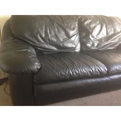 Black leather 3 seater sofa