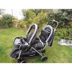 Tandem buggy complete with liners/covers raincover shopping tray. Fully foldable