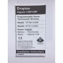DRAYTON DIGISTAT + 2RF ROOM WIRELESS BATTERY THERMOSTAT AND MAINS DIGISTAT SCR