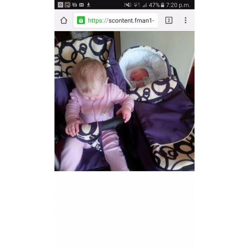 Brand new purple twin pram for sale.