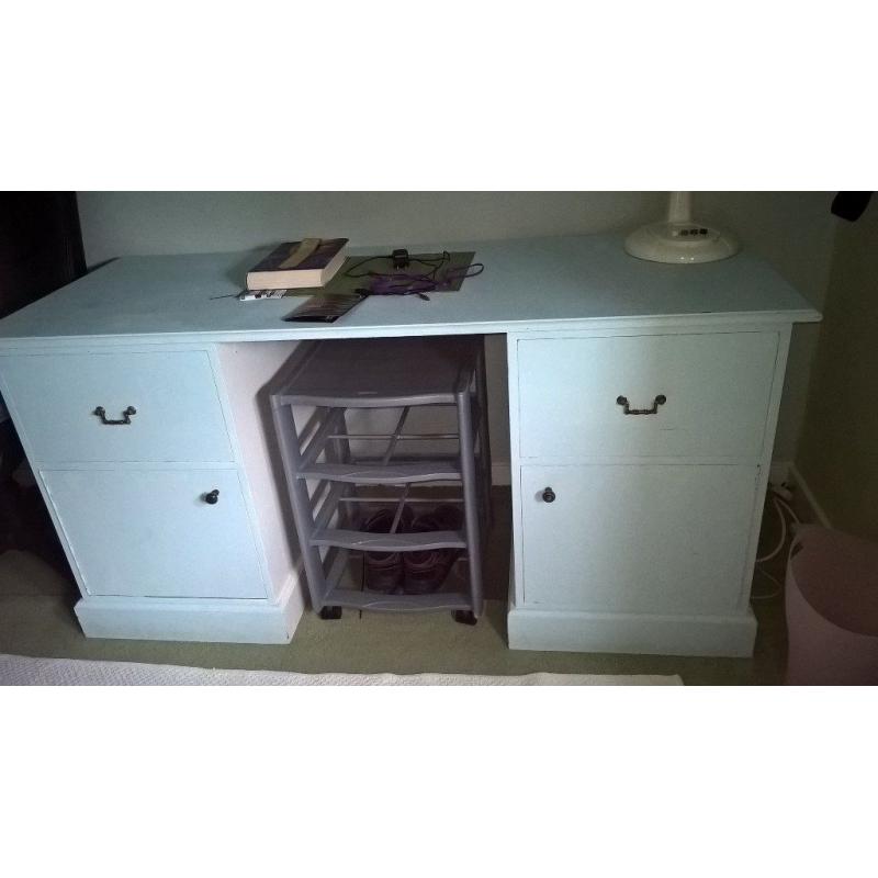 MAHOGANY DESK/DRESSING TABLE PAINTED BLUE