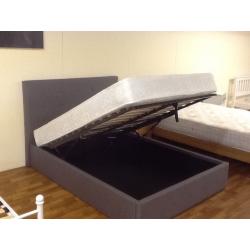 DOUBLE GREY OTTOMAN STORAGE BED WITH ORTHO MATTRESS