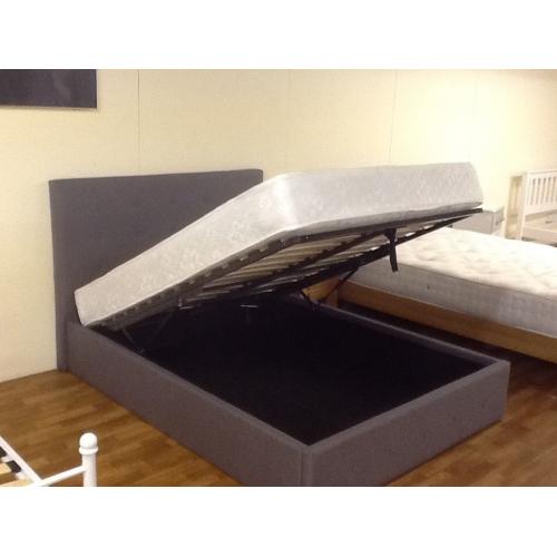DOUBLE GREY OTTOMAN STORAGE BED WITH ORTHO MATTRESS