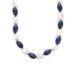 313 carat Lapis Lazuli & Cultured Pearl Necklace 35"