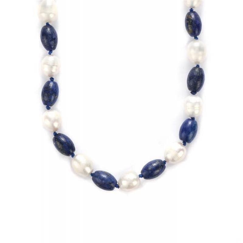 313 carat Lapis Lazuli & Cultured Pearl Necklace 35"