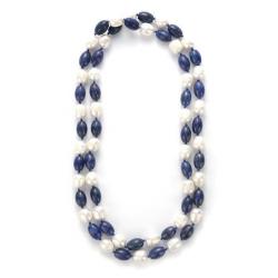 313 carat Lapis Lazuli & Cultured Pearl Necklace 35"