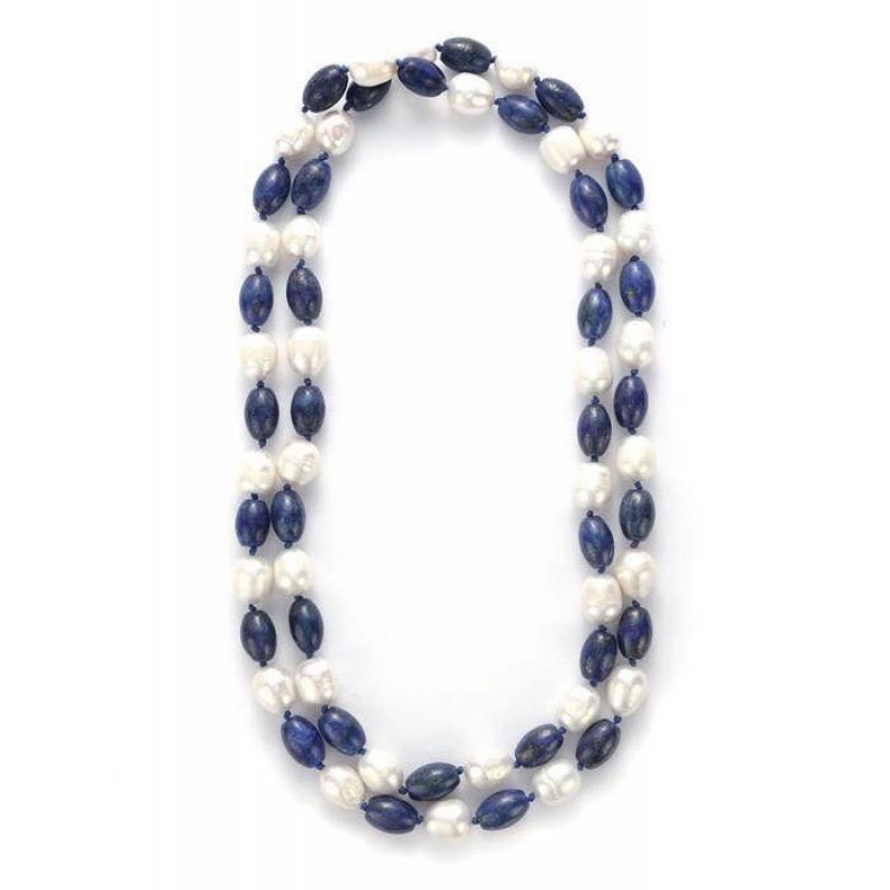 313 carat Lapis Lazuli & Cultured Pearl Necklace 35"