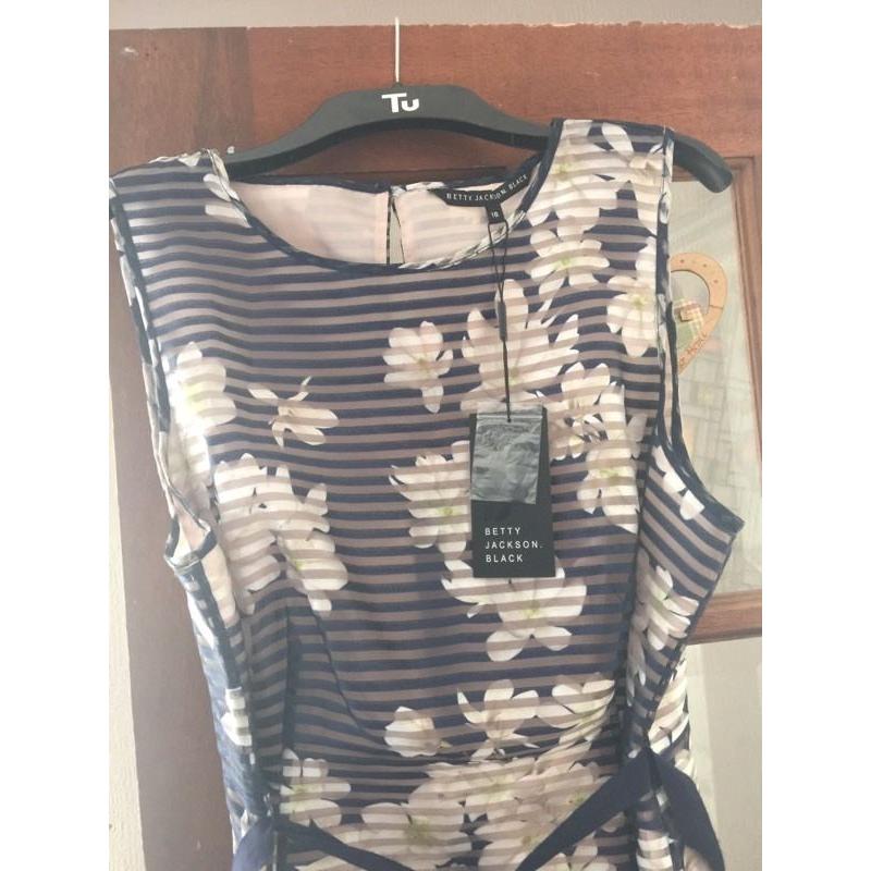 Betty Jackson black -Navy floral dress, Navy dress jacket.