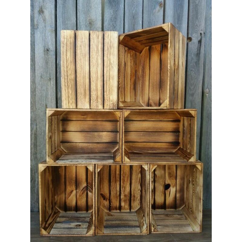 10 Rustic Smaller Burn Effect Vintage Wooden Crates