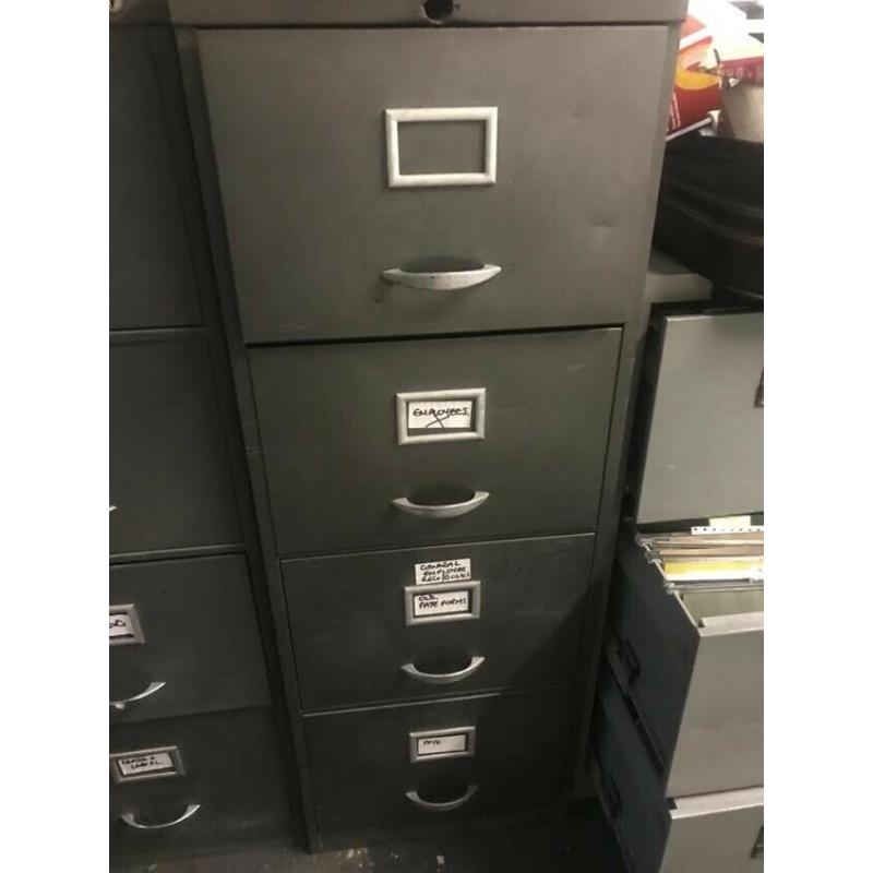 Vintage Industrial 4 Draw Metal Filing Cabinet