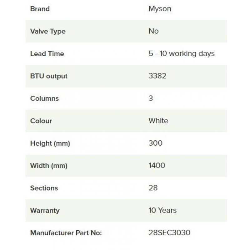Myson 3 Column Radiator 28SEC3030 300 x 1400mm - NEW with Invoice for warranty - Half Price