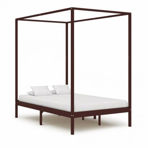Canopy Bed Frame Dark Brown Solid Pine Wood 120x200 cm-283270