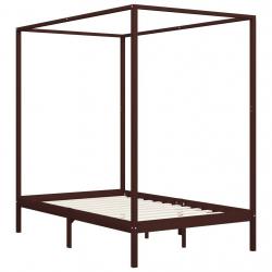 Canopy Bed Frame Dark Brown Solid Pine Wood 120x200 cm-283270