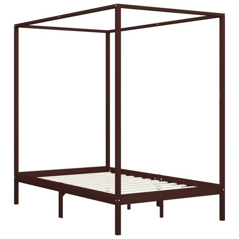 Canopy Bed Frame Dark Brown Solid Pine Wood 120x200 cm-283270