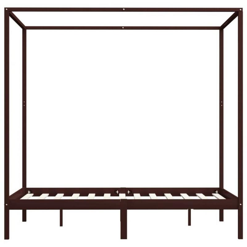 Canopy Bed Frame Dark Brown Solid Pine Wood 120x200 cm-283270