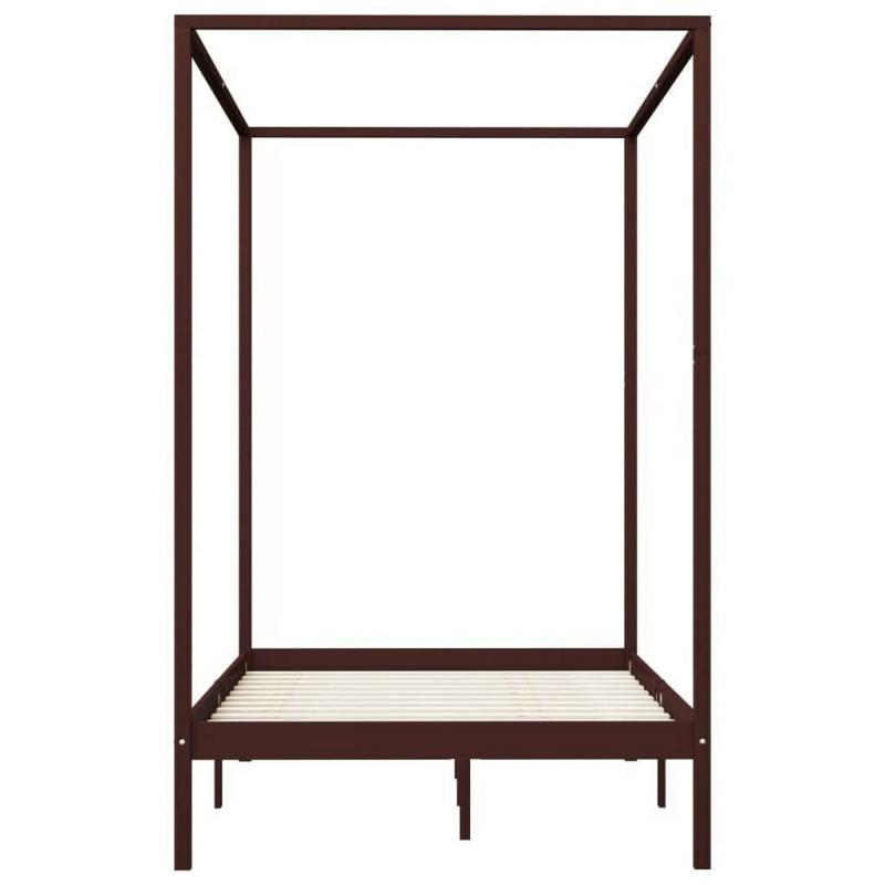 Canopy Bed Frame Dark Brown Solid Pine Wood 120x200 cm-283270