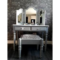 Dressing table mirror and stool