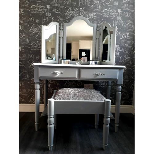Dressing table mirror and stool