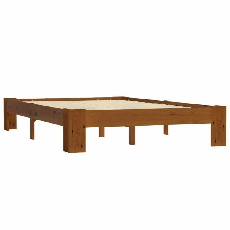Bed Frame Light Brown Solid Pine Wood 140x200 cm-283289
