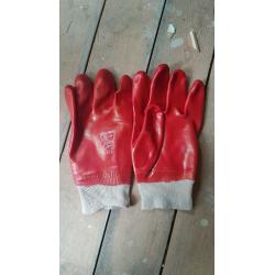 NEW 2 Pairs Red PVC Coated Knitted Wrist Rubber Work Gloves Builders
