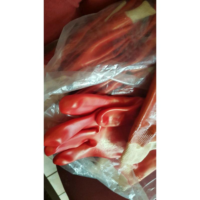 NEW 2 Pairs Red PVC Coated Knitted Wrist Rubber Work Gloves Builders