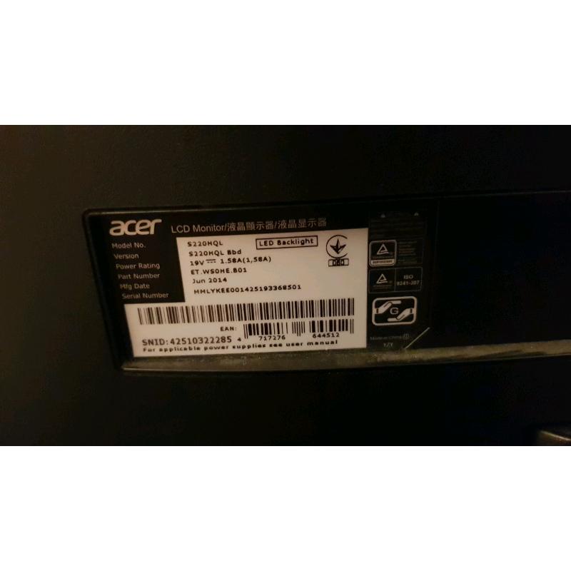 Acer Computer Monitor 21.5 inch S220HQL