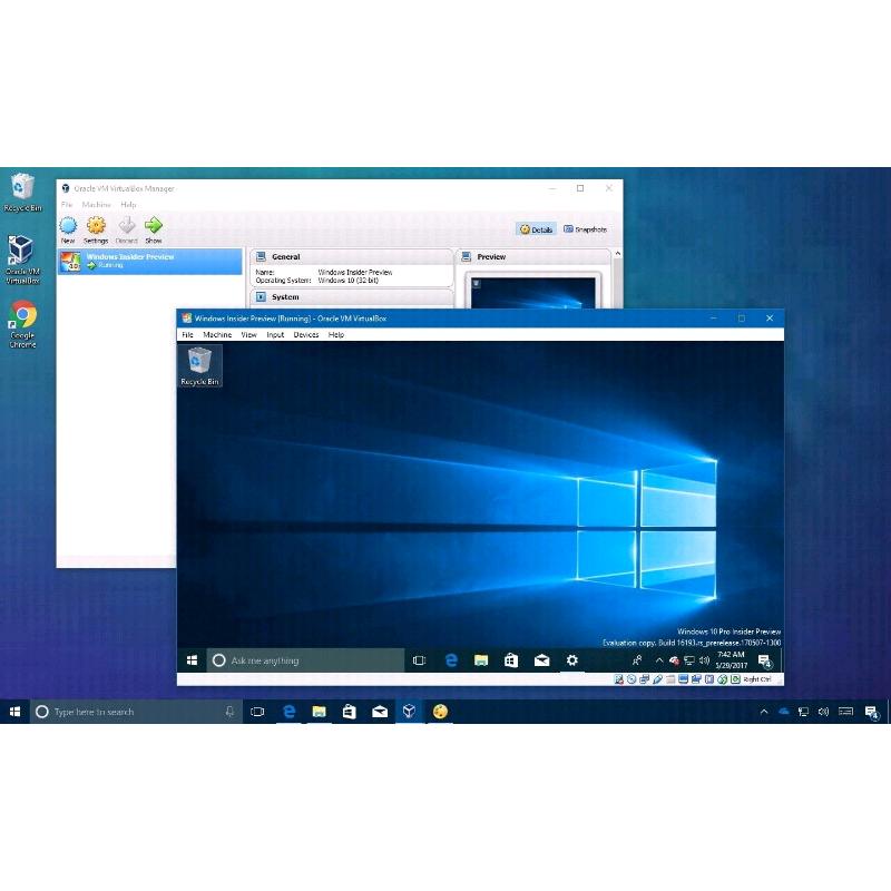 Windows 10 operating system, installation dvd + VIRTUALBOX