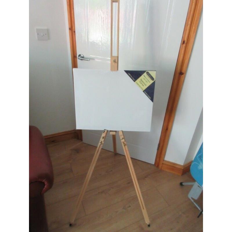 ADJUSTABLE TRIPOD EASEL from CHILD to ADULT + storage carry bag & 2 new canvasses