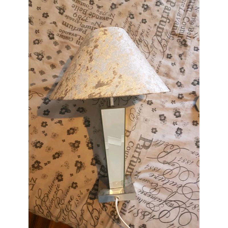 2? glass stand with silver crushed velvet lamp shades