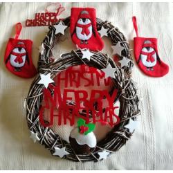 NEW 2 CHRISTMAS WREATH DECORATIONS MODERN Twig Star 3 Felt Penguin Stockings 1 Pudding 2 Xmas Hanger
