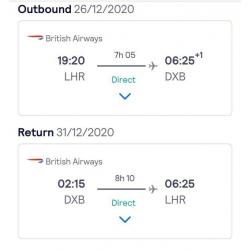 London to Dubai (Dec 26-Dec 31) British airways