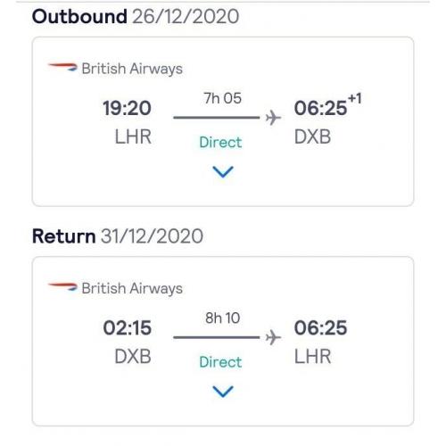 London to Dubai (Dec 26-Dec 31) British airways