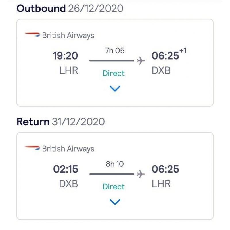 London to Dubai (Dec 26-Dec 31) British airways