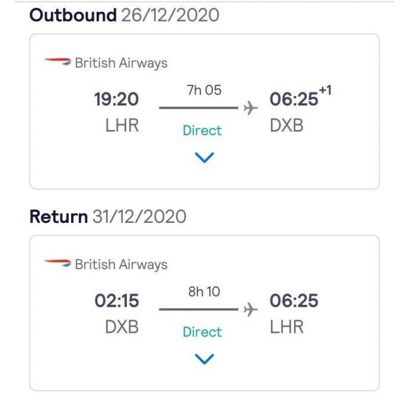 London to Dubai (Dec 26-Dec 31) British airways