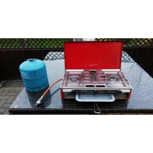2 Burner Hob and Grill Camping Gaz Stove including Cylinder(empty)