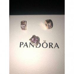 Pandora pink pave clip & heart charm (x3)