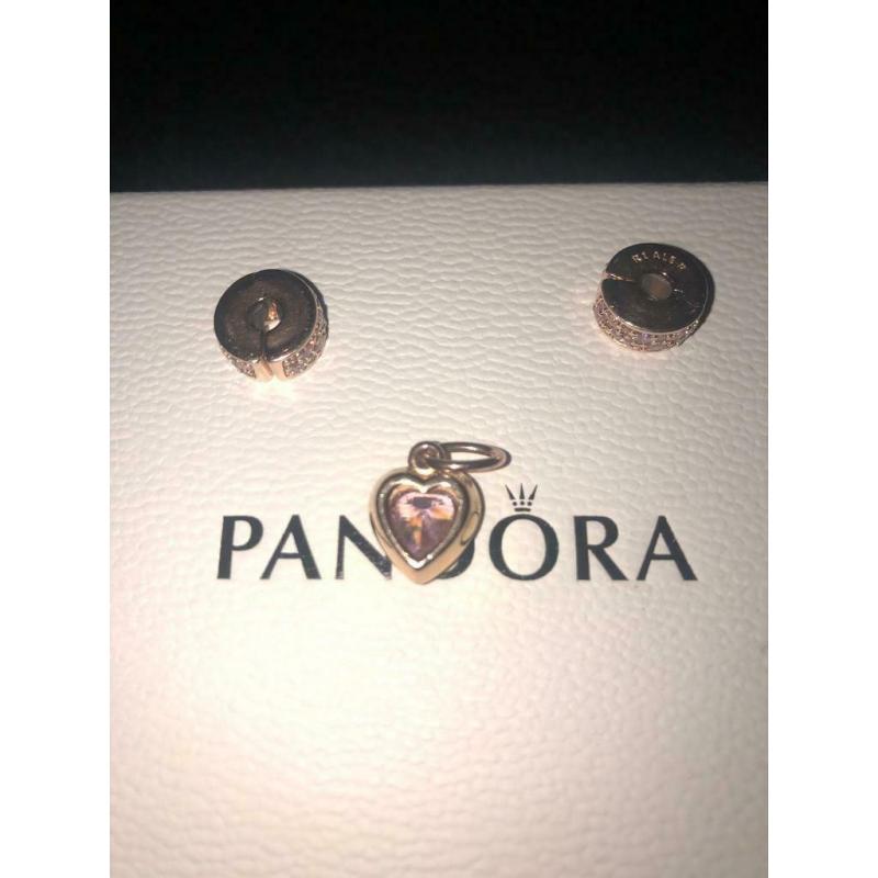 Pandora pink pave clip & heart charm (x3)
