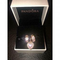 Pandora pink pave clip & heart charm (x3)
