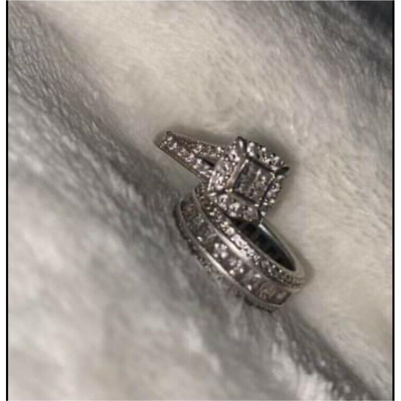 9ct white diamond ring and wedding band