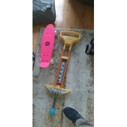 Skate board new Roller boots and pogo stick