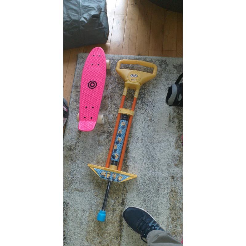Skate board new Roller boots and pogo stick