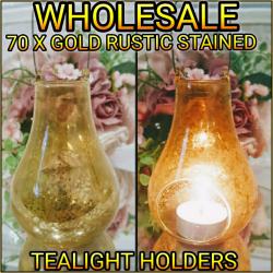 Wholesale 70 Gold Glass Hanging Candle Tealight Holders Rustic Stained