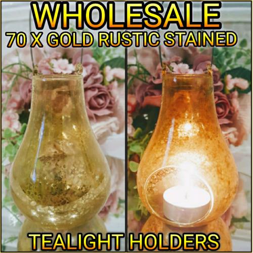 Wholesale 70 Gold Glass Hanging Candle Tealight Holders Rustic Stained